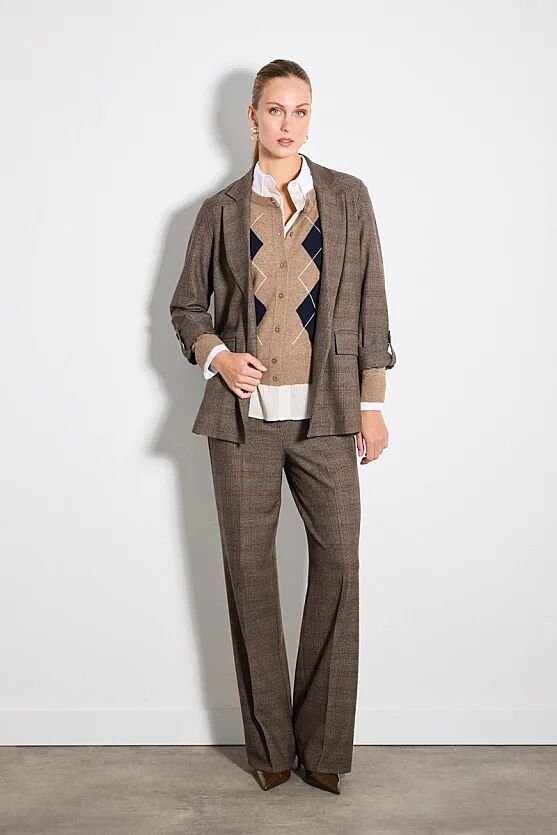 Plaid Belted Straight-Fit Trousers - Brown - 4