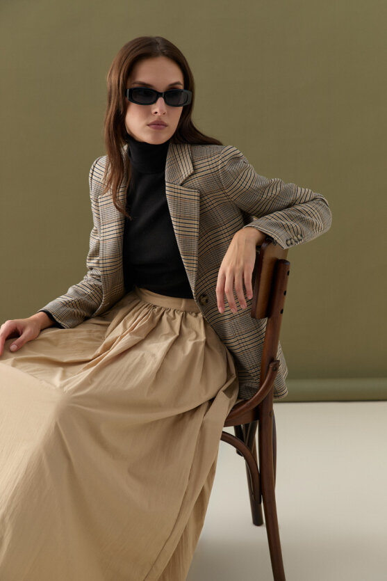 Plaid Blazer Jacket - Beige - Gusto