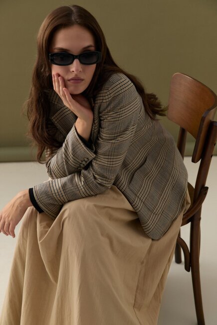 Plaid Blazer Jacket - Beige - Gusto