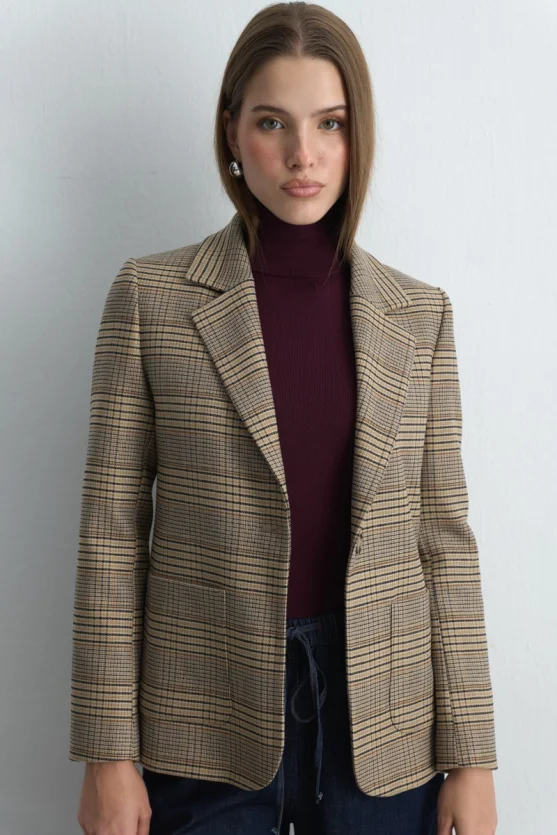 Plaid Blazer Jacket Beige - Gusto