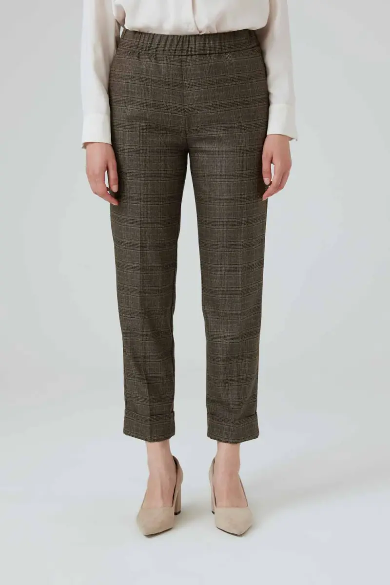 Plaid Fabric Pants - Brown - 1