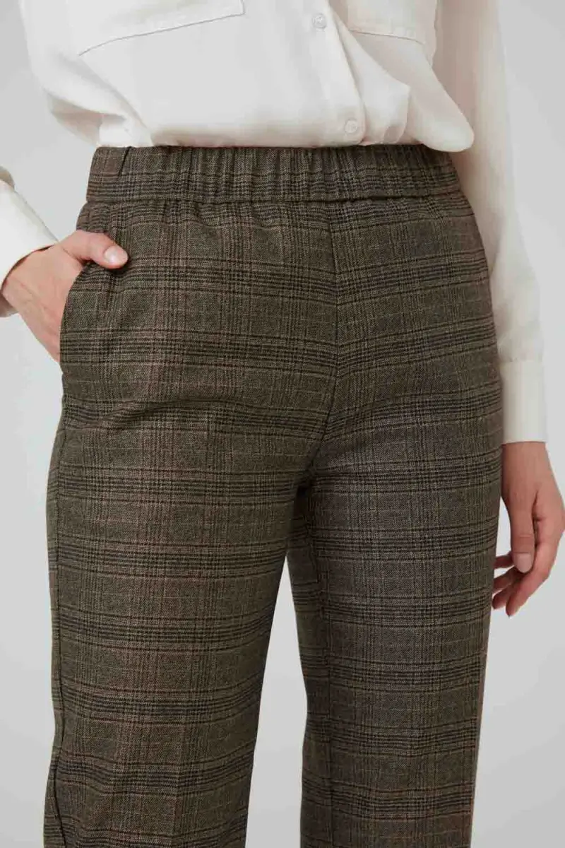 Plaid Fabric Pants - Brown - 4