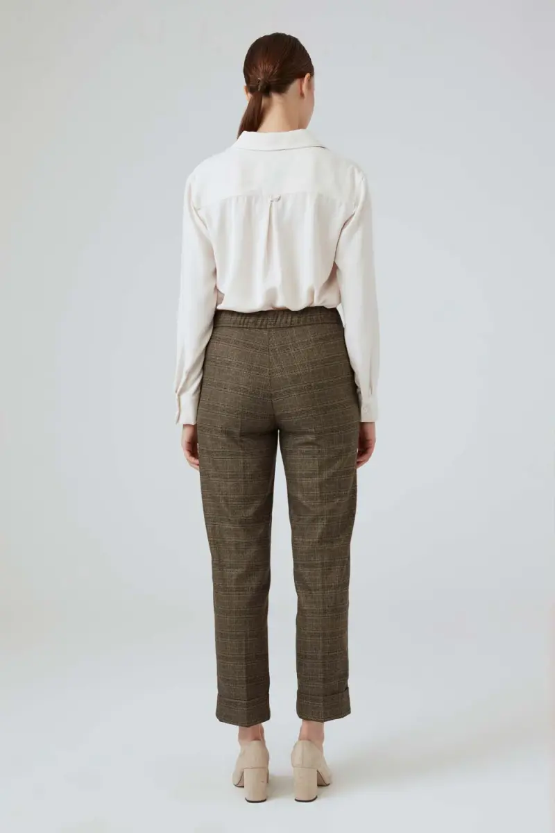 Plaid Fabric Pants - Brown - 5