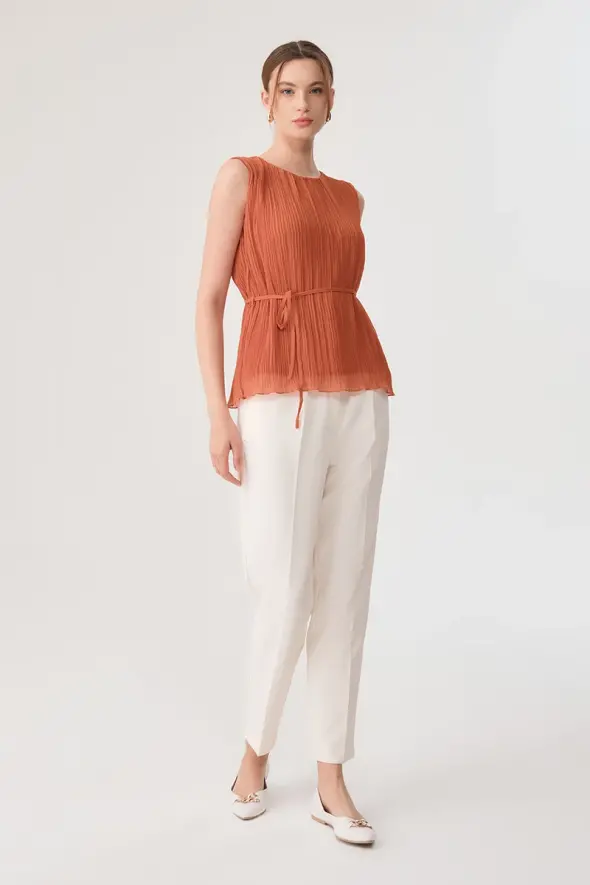 Pleated Blouse - Apricot - 2