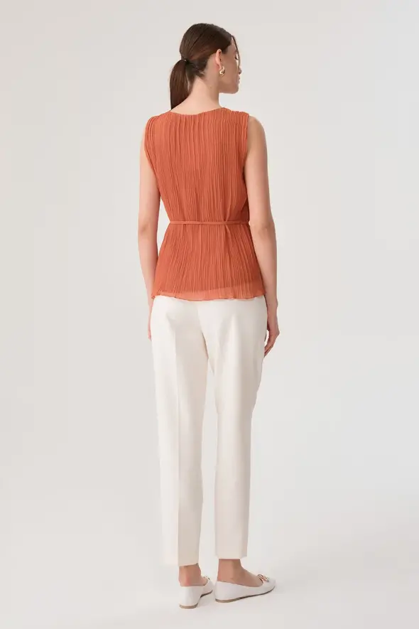 Pleated Blouse - Apricot - 4