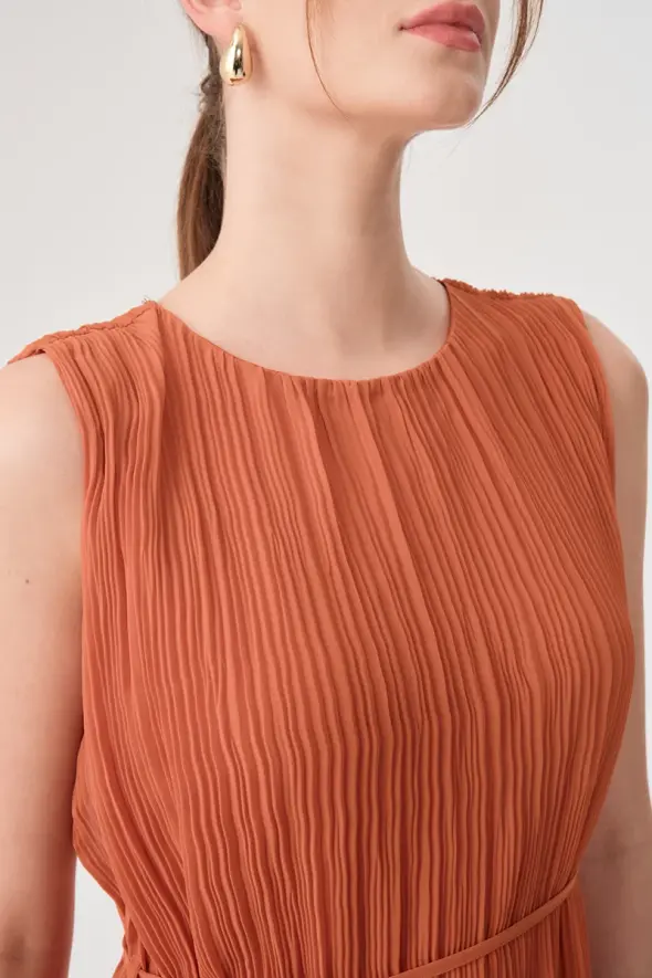 Pleated Blouse - Apricot - 3