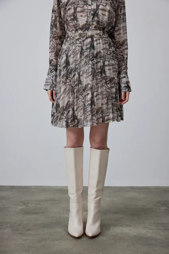 Pleated Chiffon Skirt - Taupe - 4