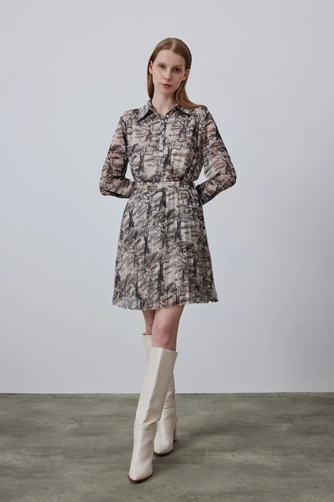 Pleated Chiffon Skirt - Taupe Mink