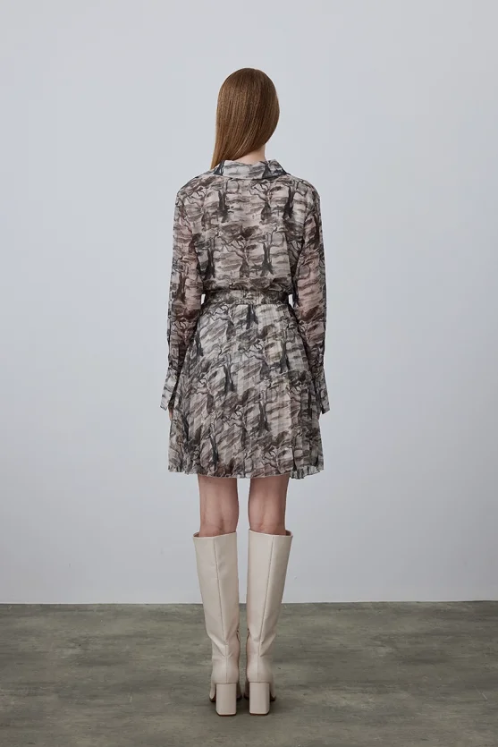 Pleated Chiffon Skirt - Taupe - 6