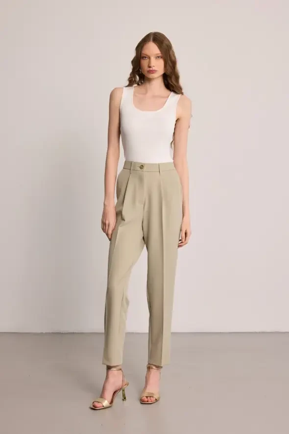 Pleated Cigarette Trousers - Green - 1