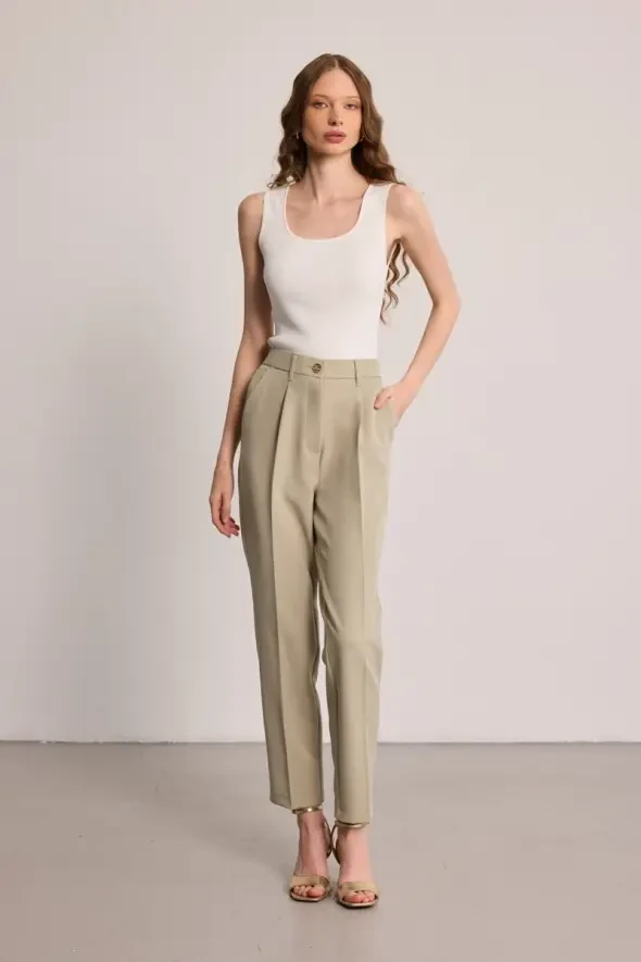 Pleated Cigarette Trousers - Green - 3