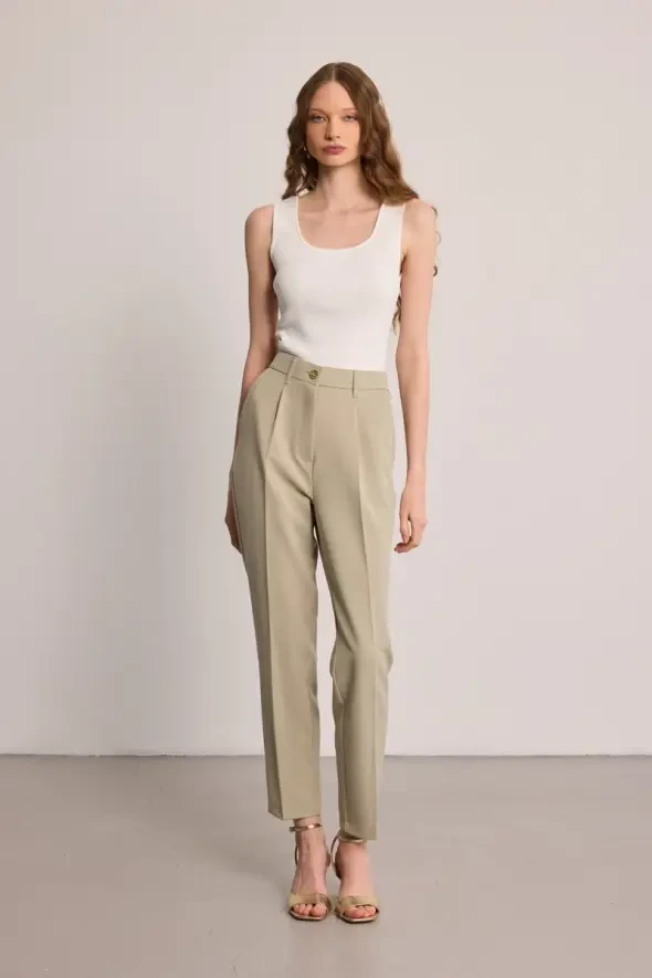 Pleated Cigarette Trousers - Green - 4