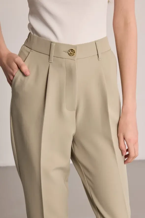 Pleated Cigarette Trousers - Green - 5