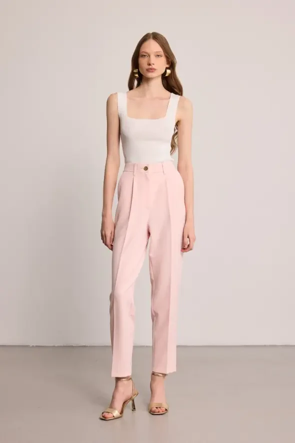 Pleated Cigarette Trousers - Pink - 4