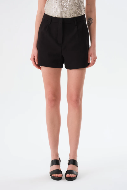 Pleated Cotton Shorts - Black Black
