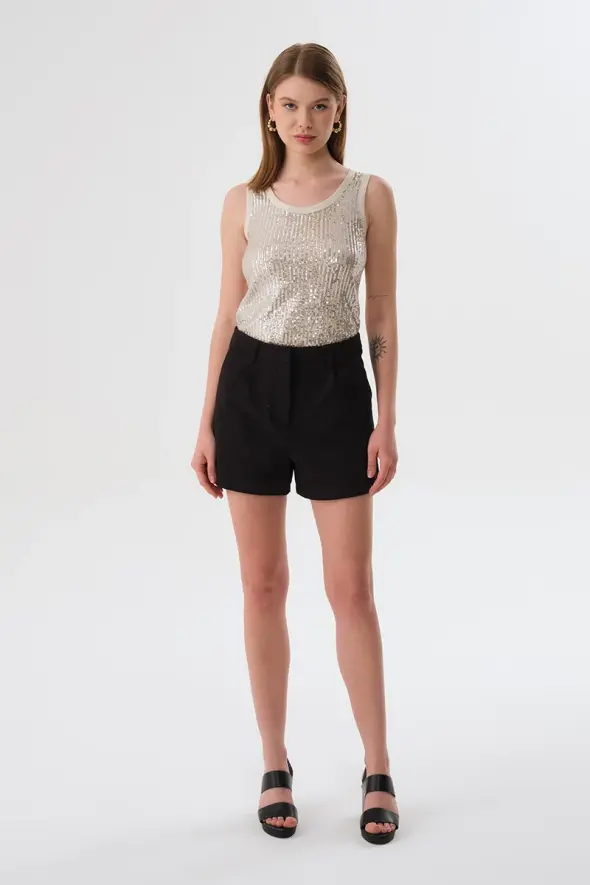 Pleated Cotton Shorts - Black - 3