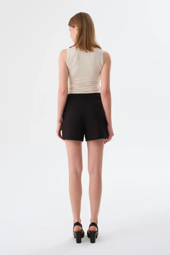 Pleated Cotton Shorts - Black - 4