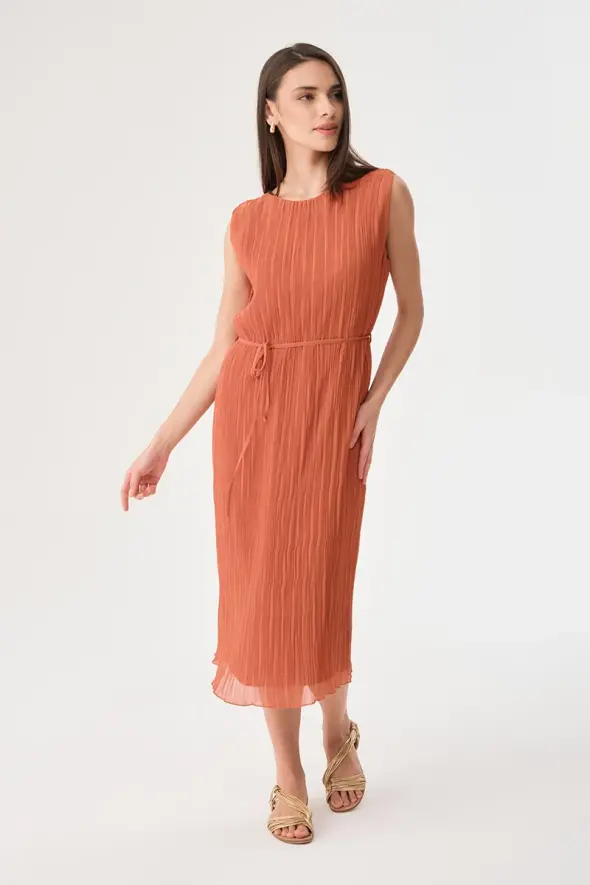 Pleated Dress - Apricot - 1