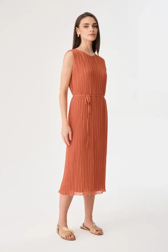 Pleated Dress - Apricot - 2