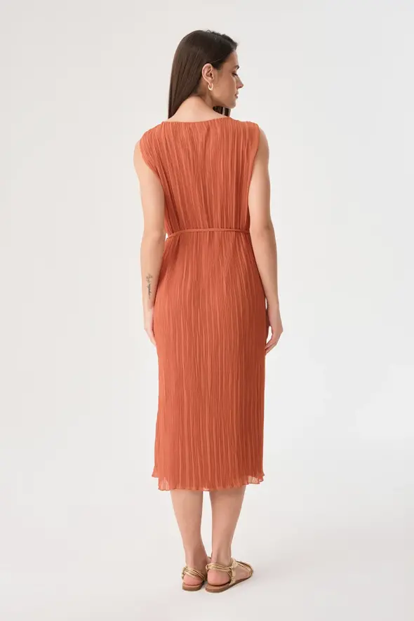 Pleated Dress - Apricot - 6