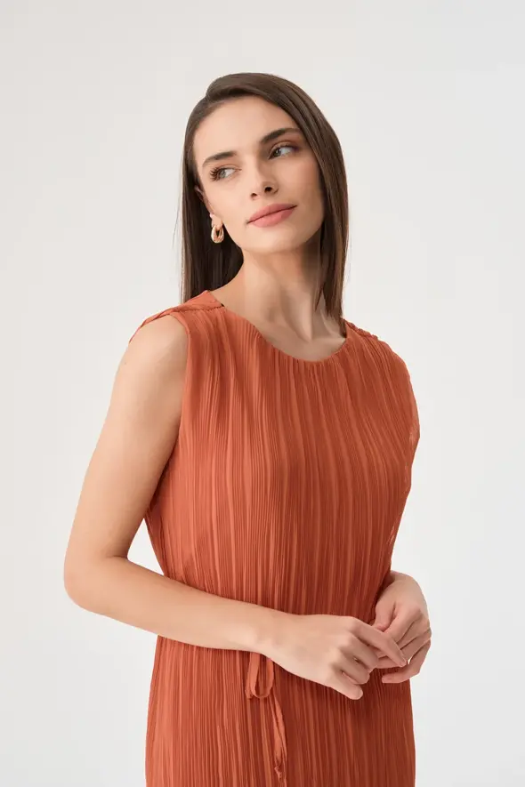 Pleated Dress - Apricot - 4