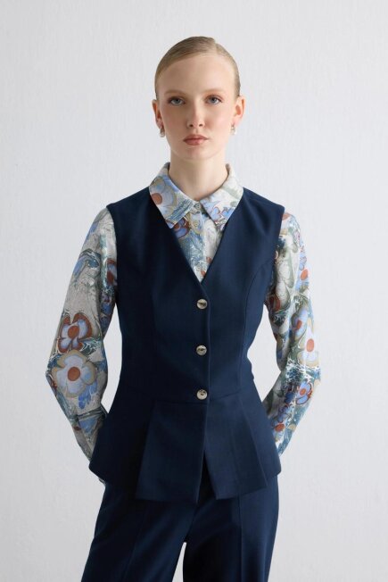 Pleated Glitter Striped Vest - Navy - Gusto