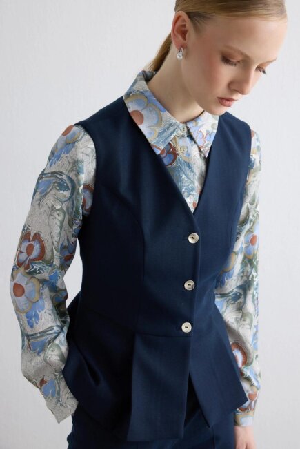 Pleated Glitter Striped Vest - Navy - Gusto