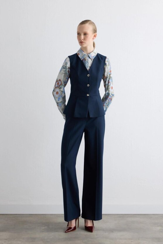 Pleated Glitter Striped Vest Navy - Gusto