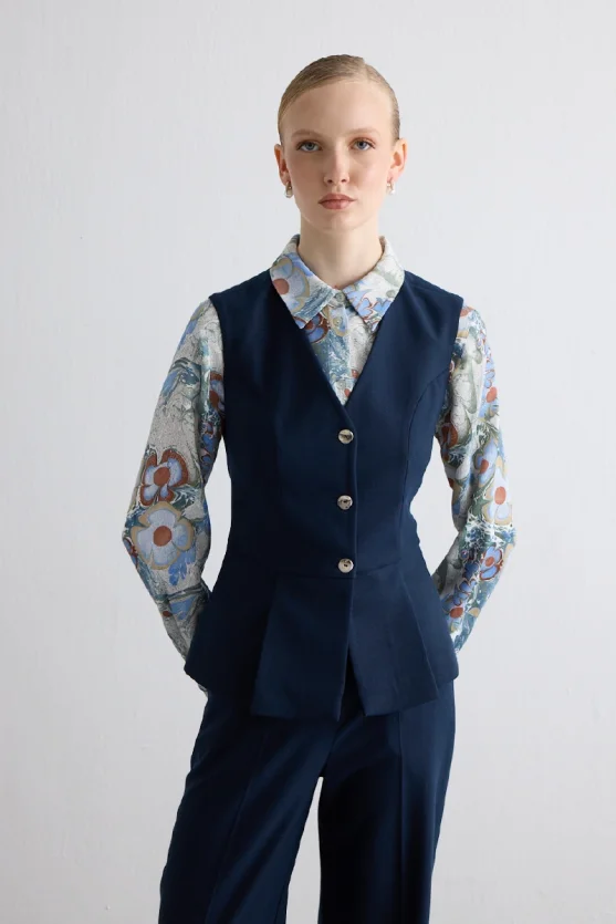 Pleated Glitter Striped Vest Navy - Gusto