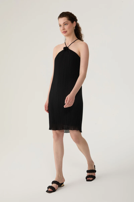 Pleated Mini Dress - Black Black