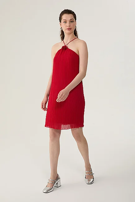 Pleated Mini Dress - Red - Gusto