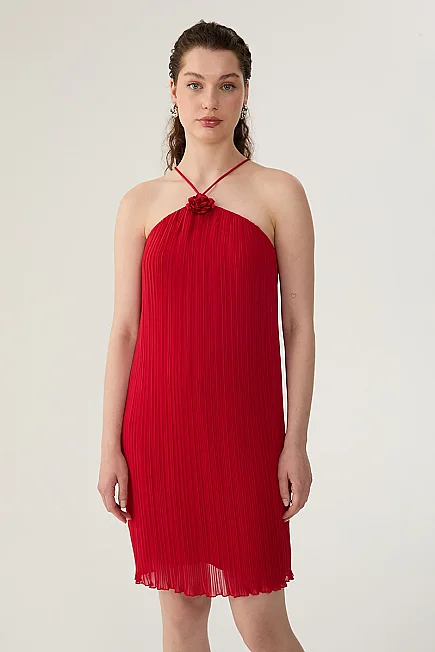 Pleated Mini Dress - Red - Gusto