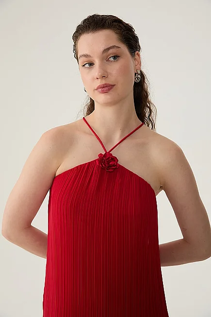 Pleated Mini Dress - Red - Gusto