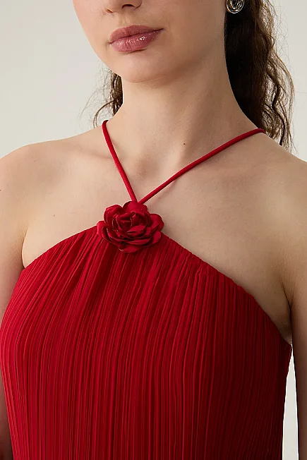 Pleated Mini Dress - Red - Gusto