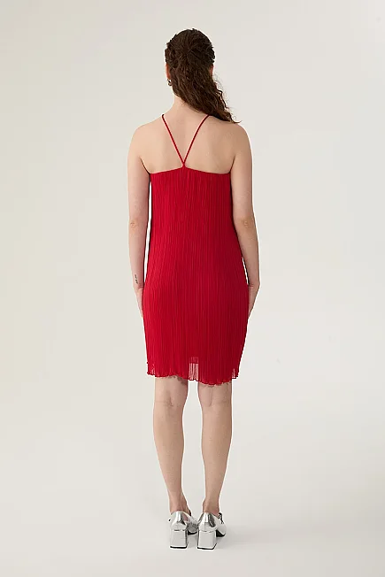 Pleated Mini Dress - Red - Gusto