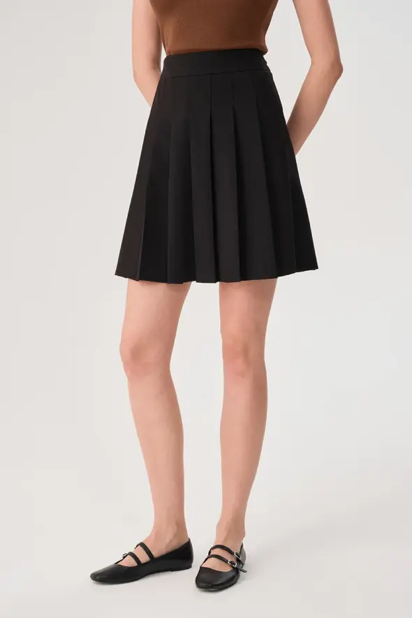 Pleated Mini Skirt - Black - 1