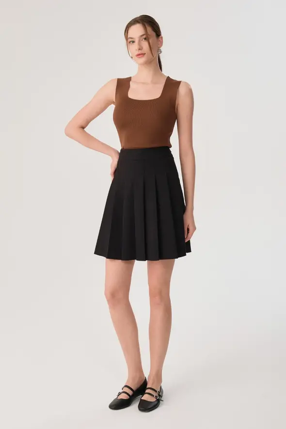Pleated Mini Skirt - Black - 2