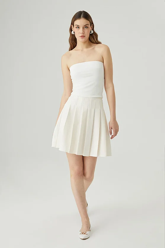 Pleated Mini Skirt - Ecru - 1