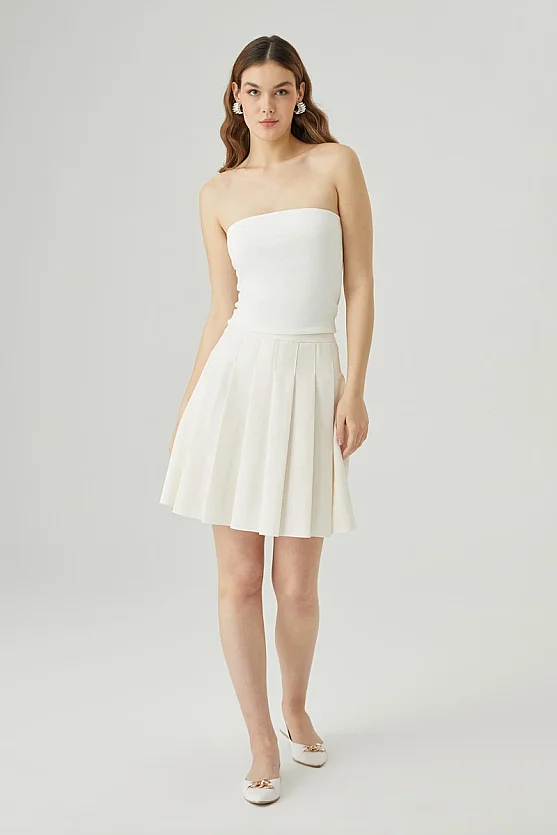 Pleated Mini Skirt - Ecru - Gusto