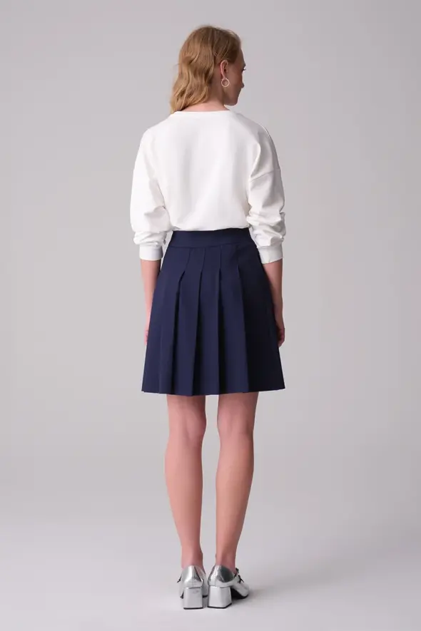 Pleated Mini Skirt - Navy Blue - 5