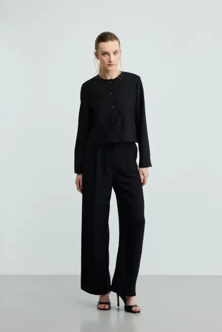 Pleated Wide-Legged Pants - Black Black