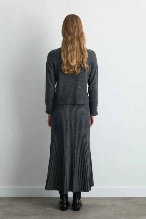 Pleated Wool Knit Skirt Anthracite - 5