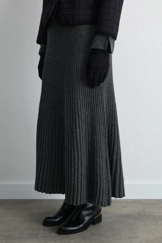 Pleated Wool Knit Skirt Anthracite - 4