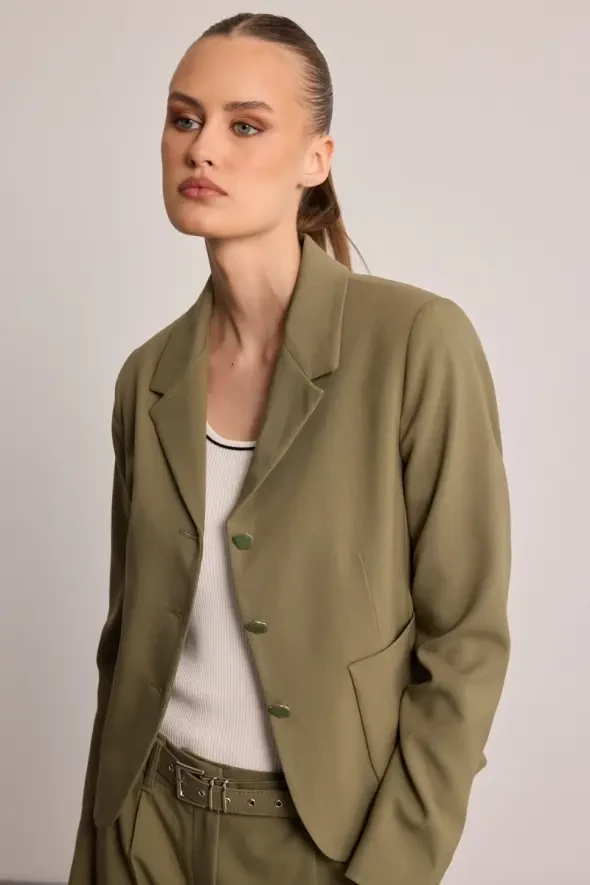 Pocketed Blazer Jacket - Khaki - Gusto