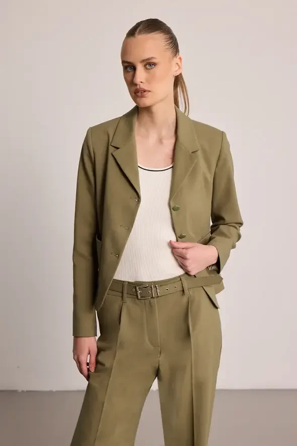 Pocketed Blazer Jacket - Khaki - Gusto