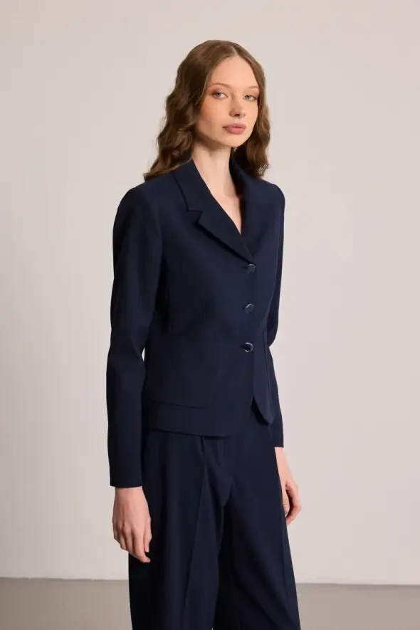 Pocketed Blazer Jacket - Navy Blue - 6
