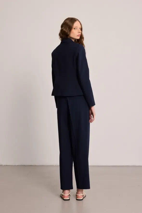 Pocketed Blazer Jacket - Navy Blue - 7