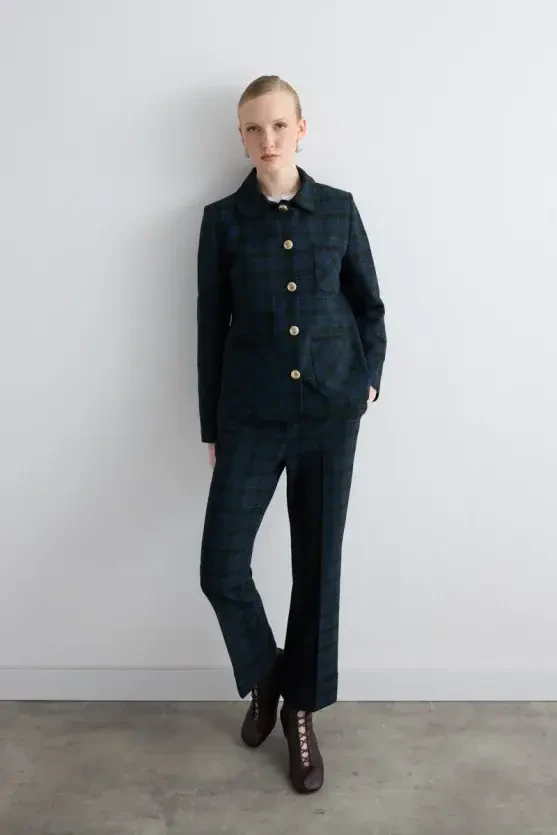Pocketed Check Jacket - Navy - 2
