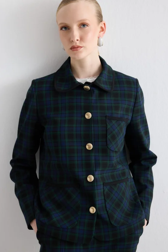 Pocketed Check Jacket Navy - Gusto