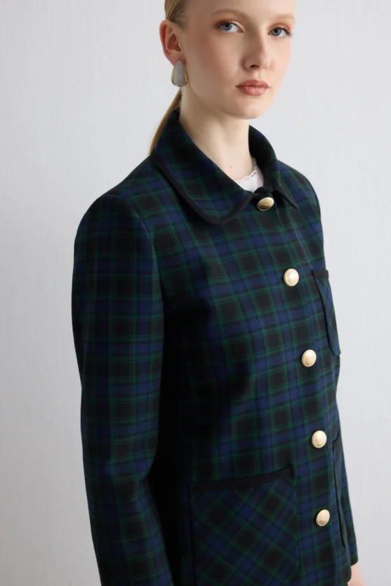 Pocketed Check Jacket Navy - Gusto